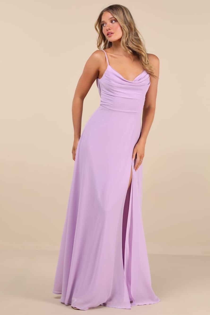 NWT Lulus Notorious Poise Lavender Sleeveless Cowl Neck Maxi Dress Bridesmaid S